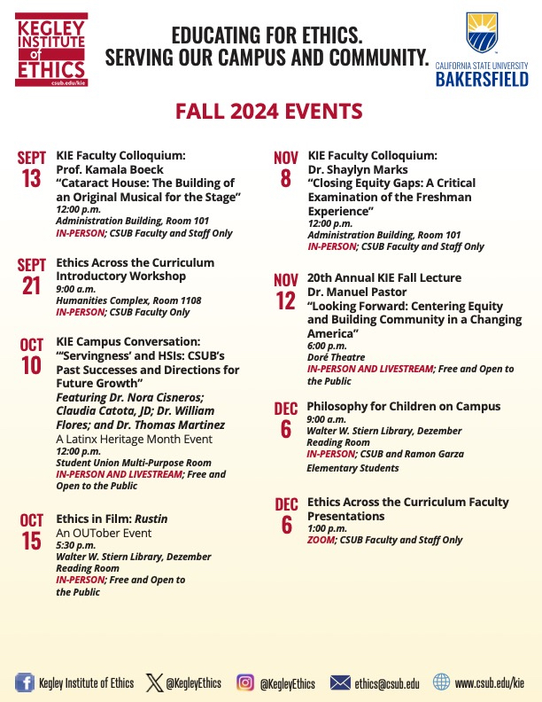 Kegley Institute of Ethics Fall 2024 Calendar